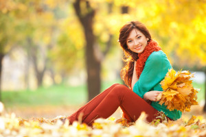 Smiling Girl Fall Leaves