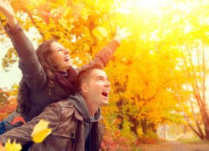 Smiling couple fall